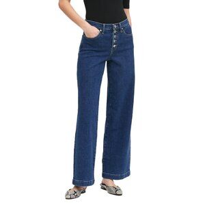 BANANA REPUBLIC Premium Denim Blue Wide-Leg Button fly Medium Wash Jeans sz 27 L